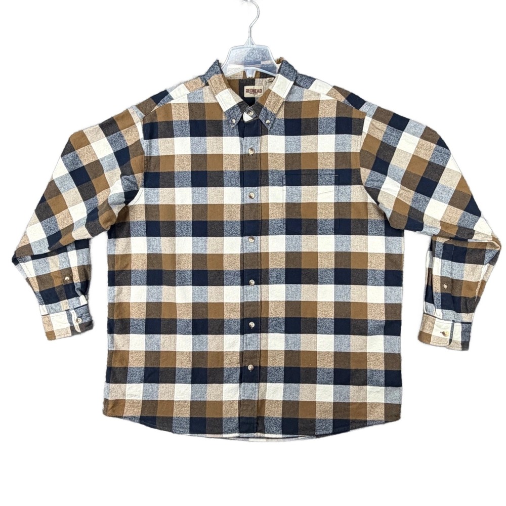 Bass Pro Shops Redhead Multicolor Plaid Flannel Shirt Men's 2XL Long Sleeve